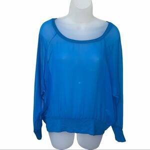 Chaser Women's Sheer Blue Silk Long Sleeve Scoop Neck Size Small